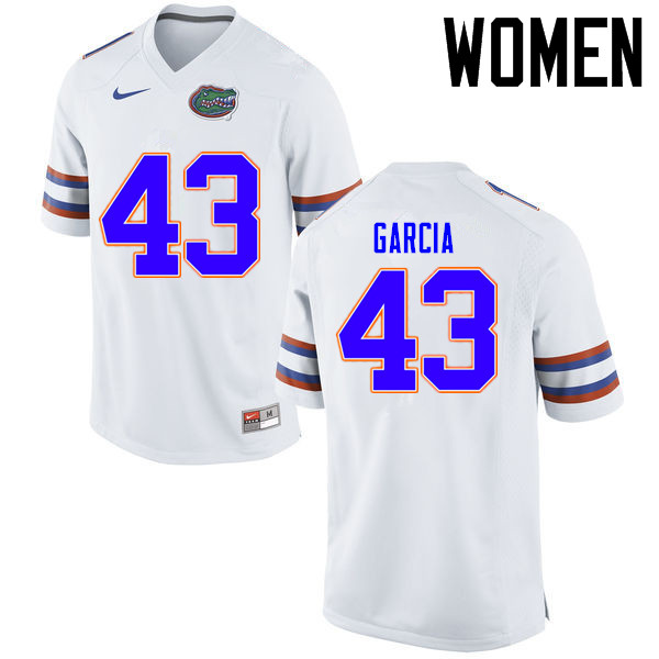 Women Florida Gators #43 Cristian Garcia College Football Jerseys Sale-White - Click Image to Close